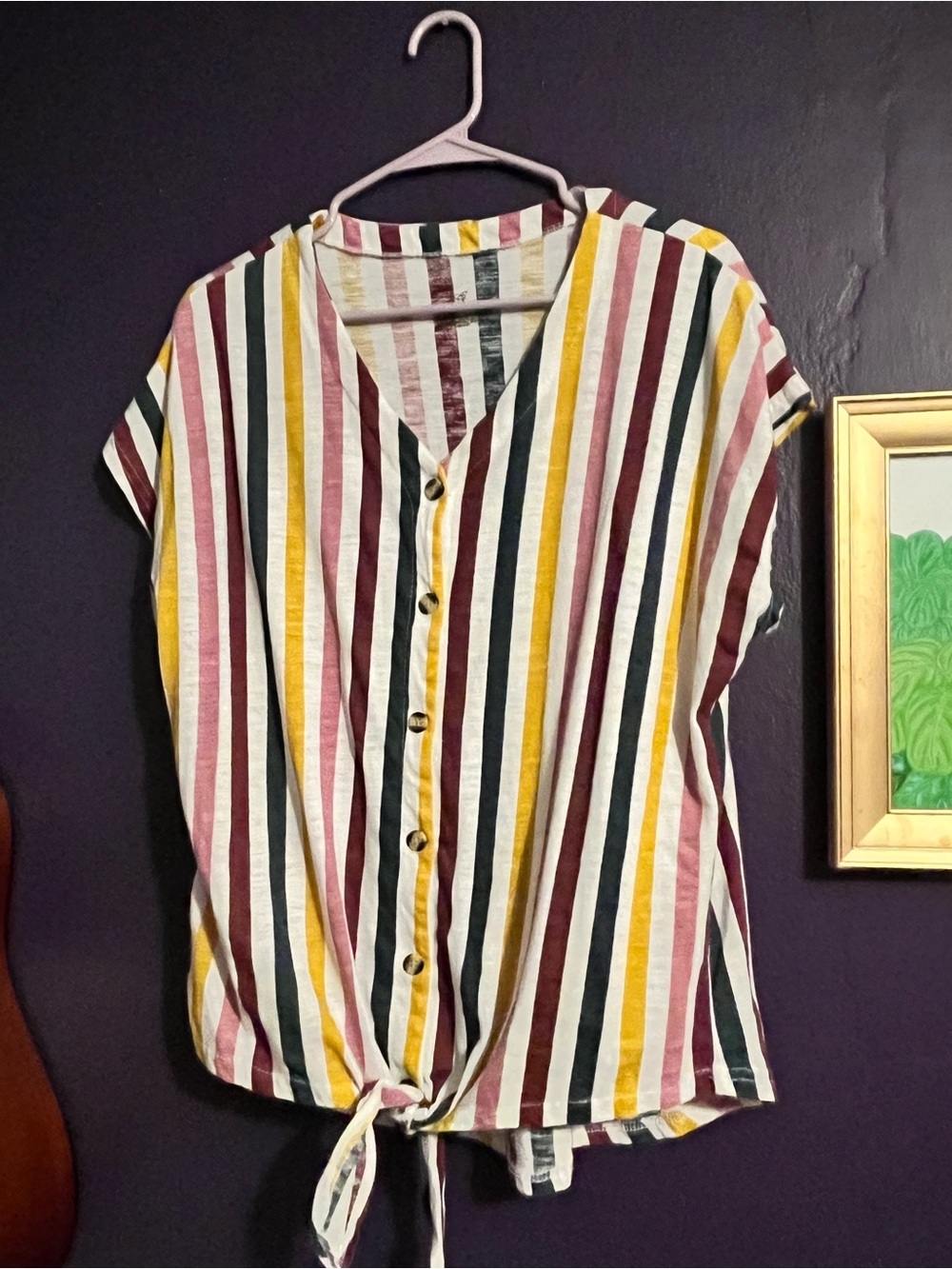PLUS SIZE Striped Button-Front Tie-Hem Women's Top